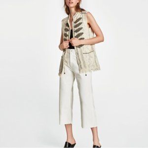 Zara Embellish Beaded Military Vest with Fringe